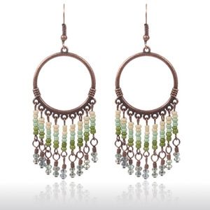 Green beaded chandelier earrings